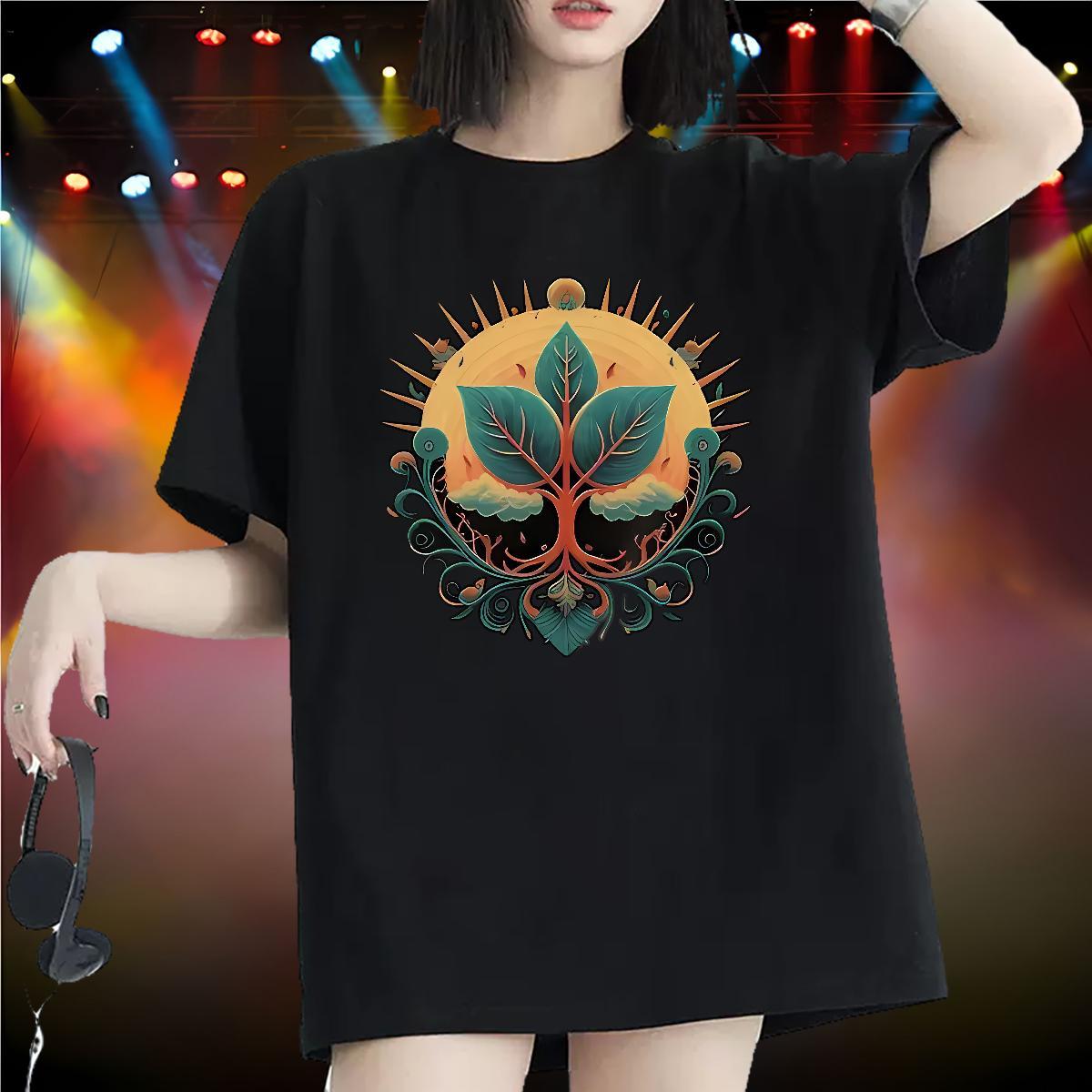 Brand T Shirts Women Breathable Crew Neck Woman Tshirt Custom Cartoon tree Outdoor 100% Cotton 230g Fashion Casual Clothes Shirt