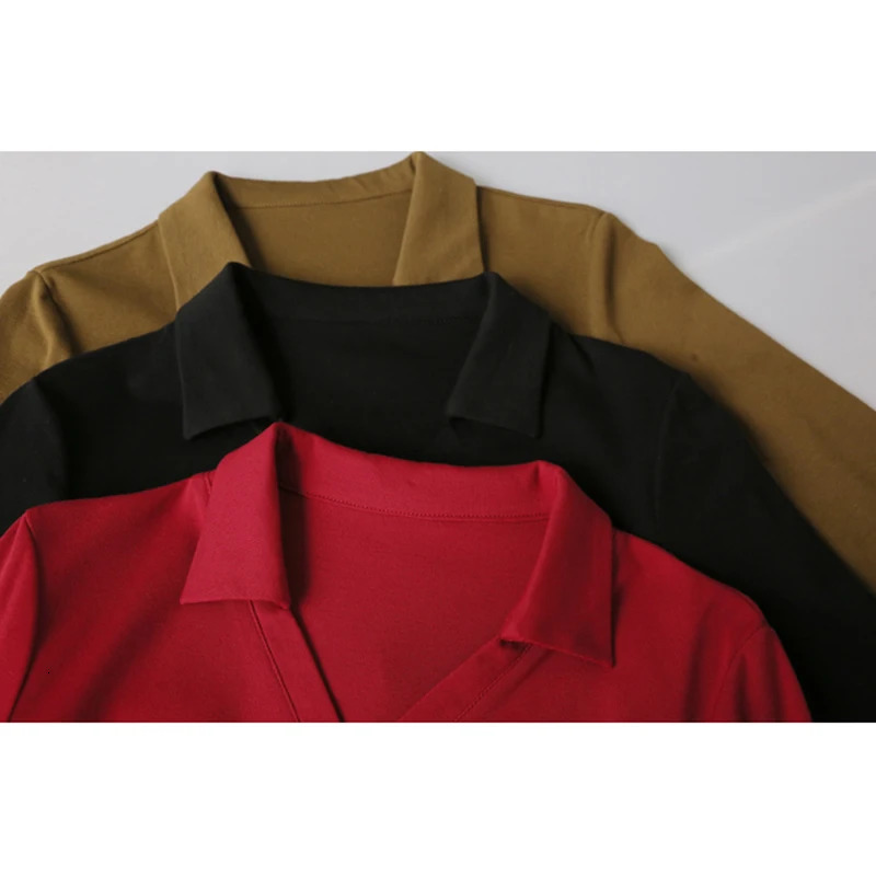 Fall Winter European Clothes T-Shirt Women Fasion Sexy POLO Collar Irregular Split Tops Long Sleeve Casual Tees 37083 240806