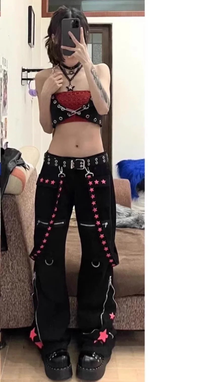 Autumn Winter Straight Tube Y2k Jeans Ladies Darkness European and American Style Womens Pants Star Print Baggy Pants Woman 240806