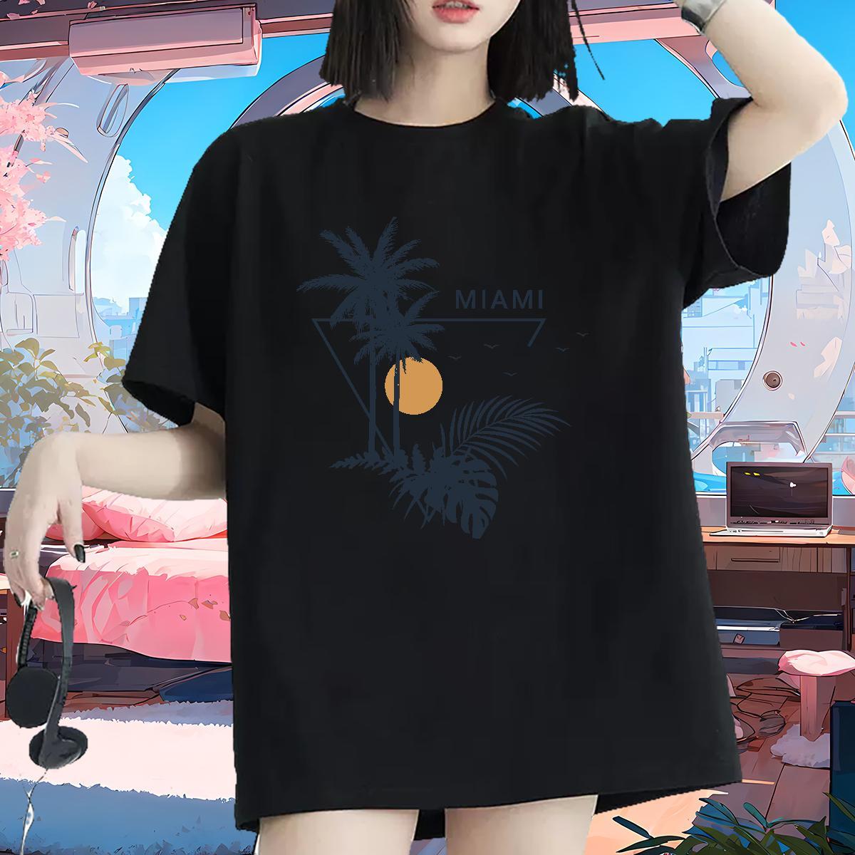 Brand T-Shirts O Neck Short Sleeves Lady T shirt Custom Print Oversized tree Beach 230g Cotton Fashion New Top Shirts