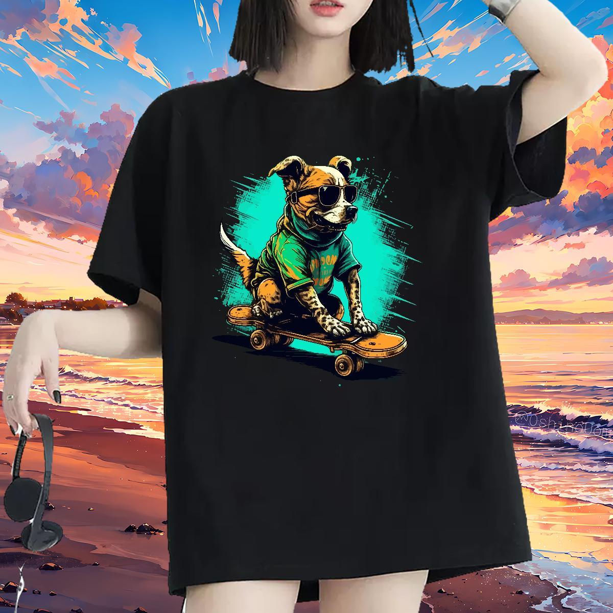 Soft Women T Shirts Crew Neck Breathable Womens Tshirts Plus Size Cartoon dog Sport 100% Cotton 230g Factory Direct Tee Shirt