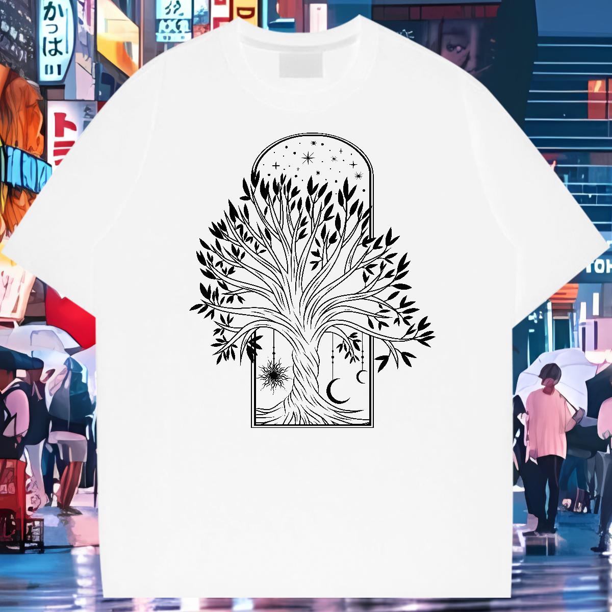 DIY T-Shirts for Men 100% Cotton 230g tree Daily Wear Polos Breathable Crew Neck Cool Design Men Tees DIY Logo Oversized