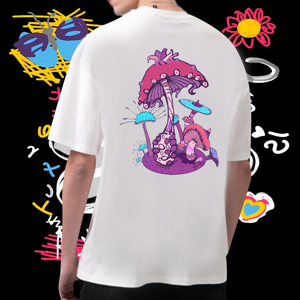 Casual New T-Shirts for Men 230g Pure Cotton mushroom Outdoor Tops Tees Short Sleeve Soft Comfortable Men Tees Customized Print