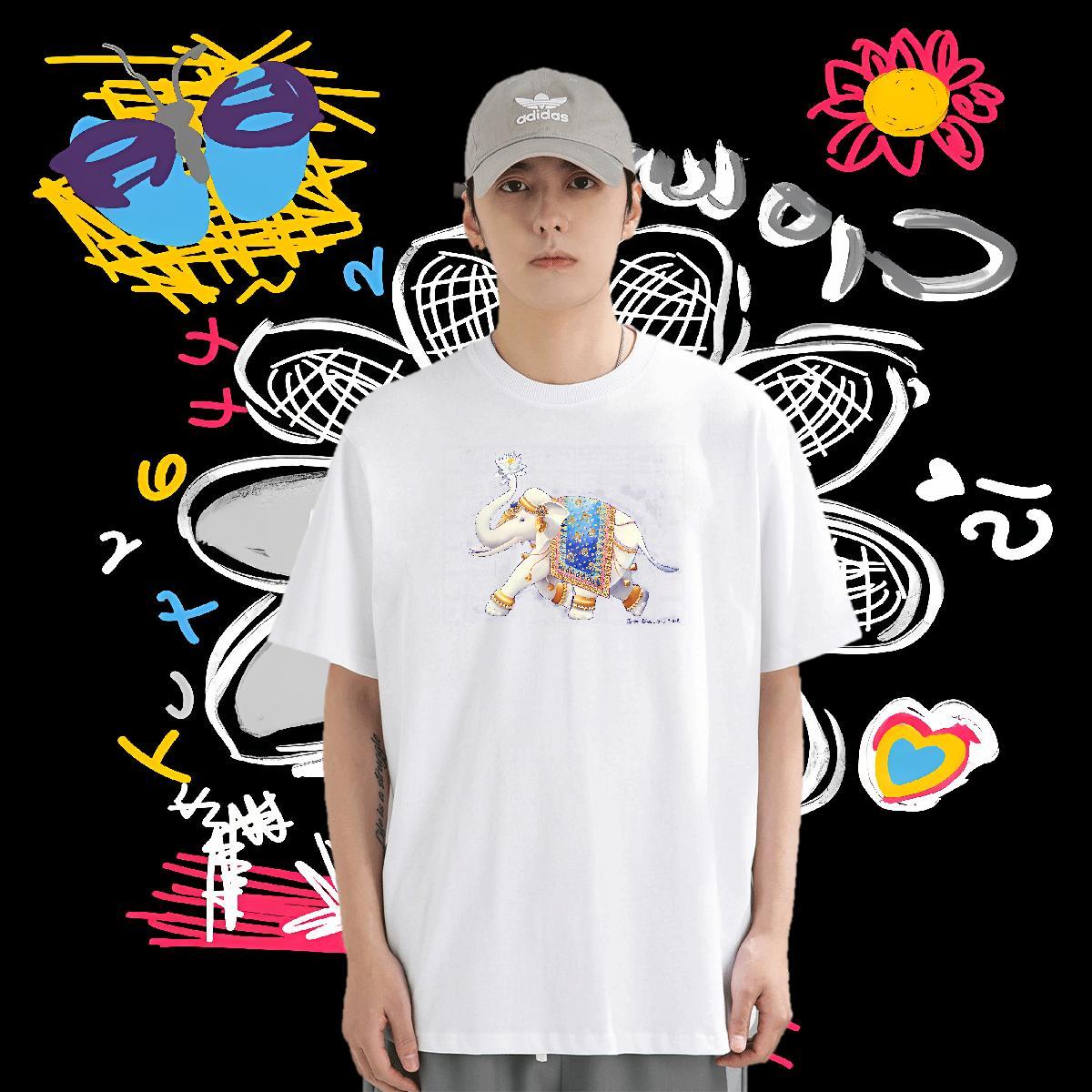 T Shirts Men 230g Cotton elephant Street Crew Neck Custom Cartoon Men Tshirts Casual New Comfortable Tops
