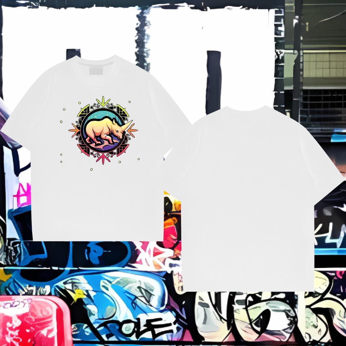 DIY Men T Shirts 230g Pure Cotton rhinoceros Street Casual Tops Shirt O Neck Short Sleeves Comfortable Couples T Shirts Custom Big Size