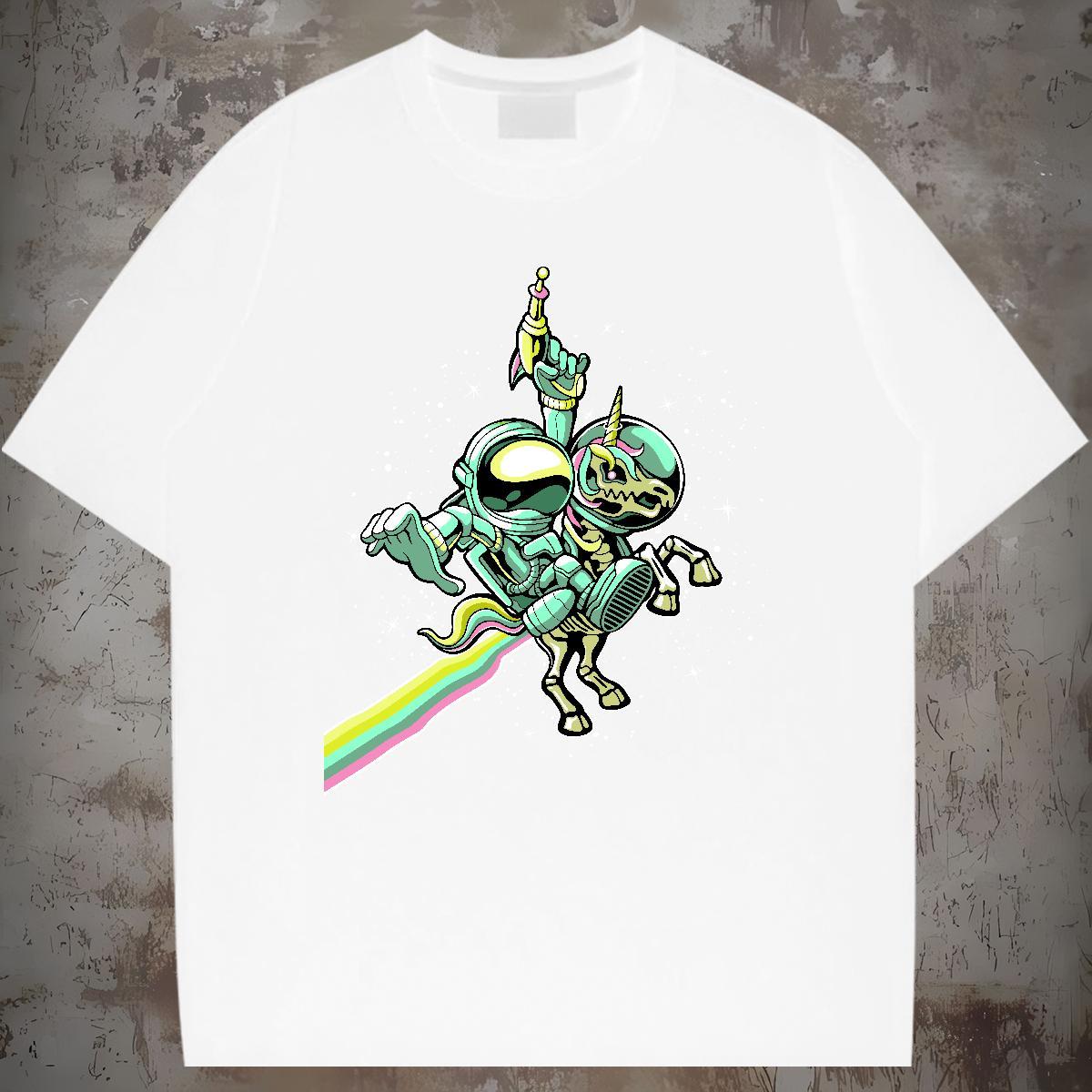 T-Shirts for Men 230g 100% Cotton cosmonaut Sports Casual Round Neck Short Sleeve Custom Cartoon Mens Tshirts Casual New Loose Tee Shirt