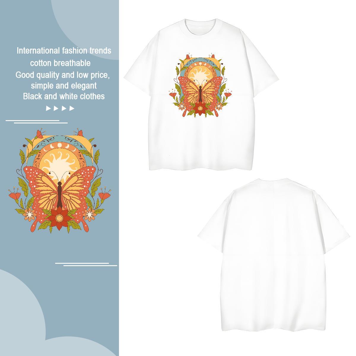 Cool Design Men Clothes T-Shirt 100% Cotton 230g Butterfly Men T Shirts Spring Summer Breathable Short Sleeve DIY Printed Fashion Clothings