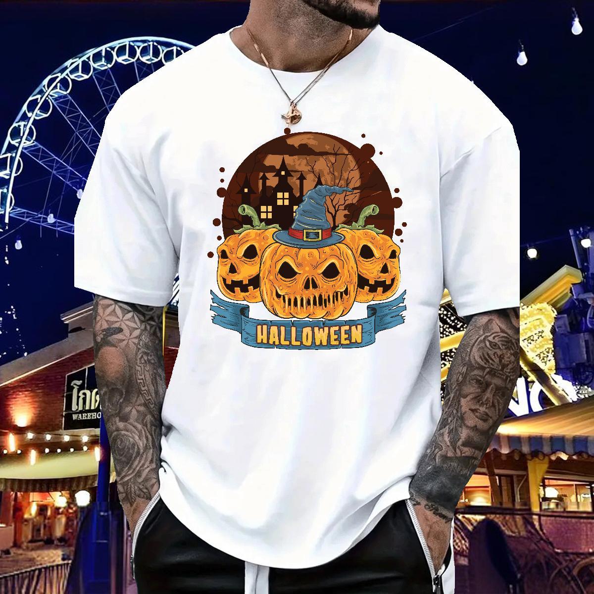 2024 DIY Men T Shirts 100% Cotton 230g Halloween Summer Casual Tops Crew Neck Breathable Soft Men Tshirts DIY Logo Oversized