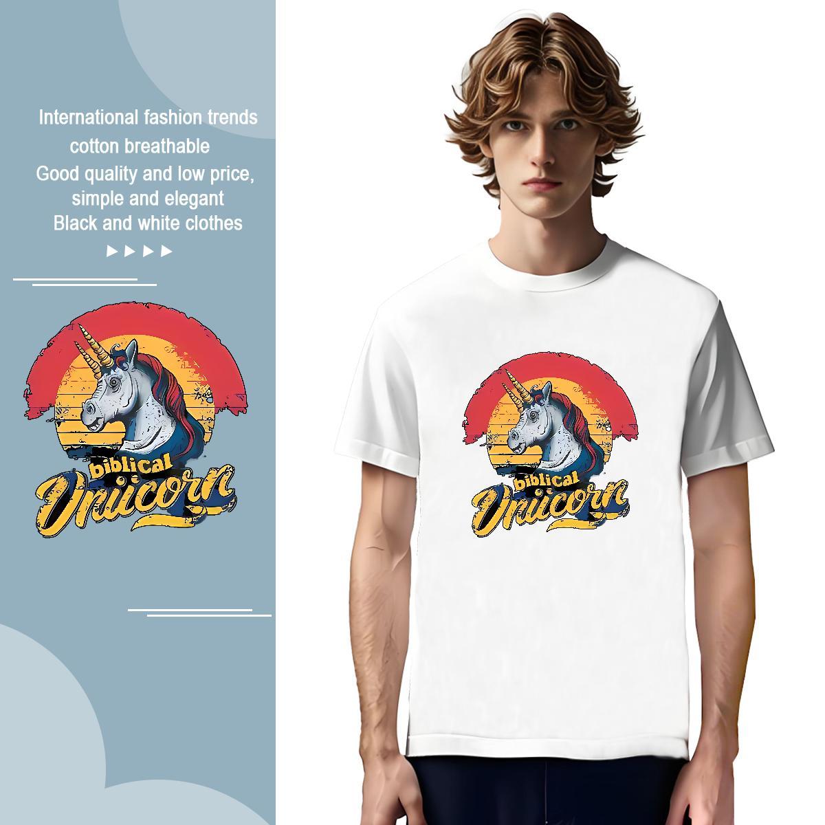 T shirt 230g Cotton horse Outdoor Breathable Crew Neck Cartoon Printing L-4XL Mens Tshirts Customized Wholesale Tops Tees