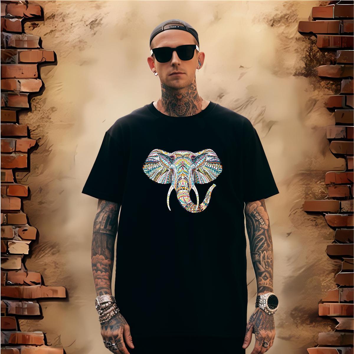 T-Shirts for Men 100% Cotton 230g Elephant Daily Outfit O-Neck Short Sleeve Custom Printed Men Tshirts Casual New Cool Wear