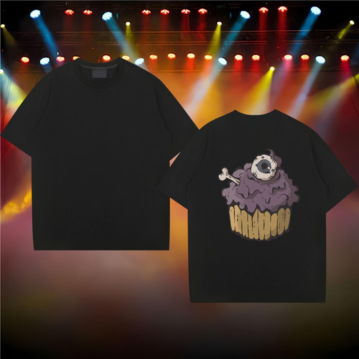 2024 T-Shirts for Men 230g 100% Cotton terror Anime Printing Street Tops Tees Crew Neck Breathable Popular Men Tshirts DIY Anime