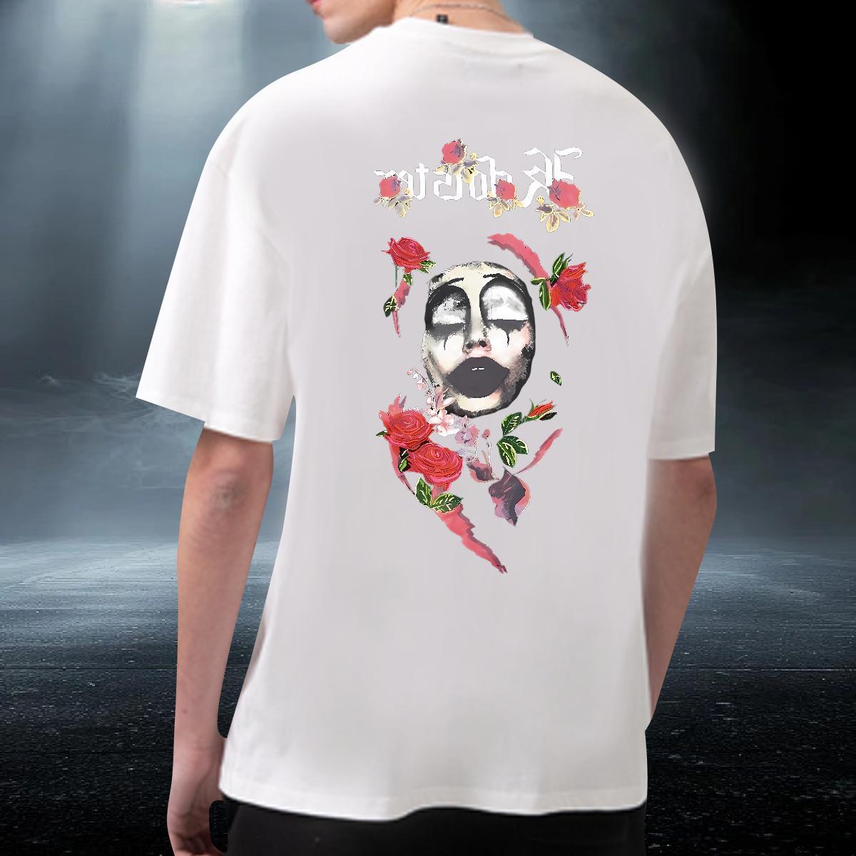 Classic T-Shirts for Men 100% Cotton 230g flower Hip Hop Street Top Tees Breathable Short Sleeve Popular Men Tshirts Oversized