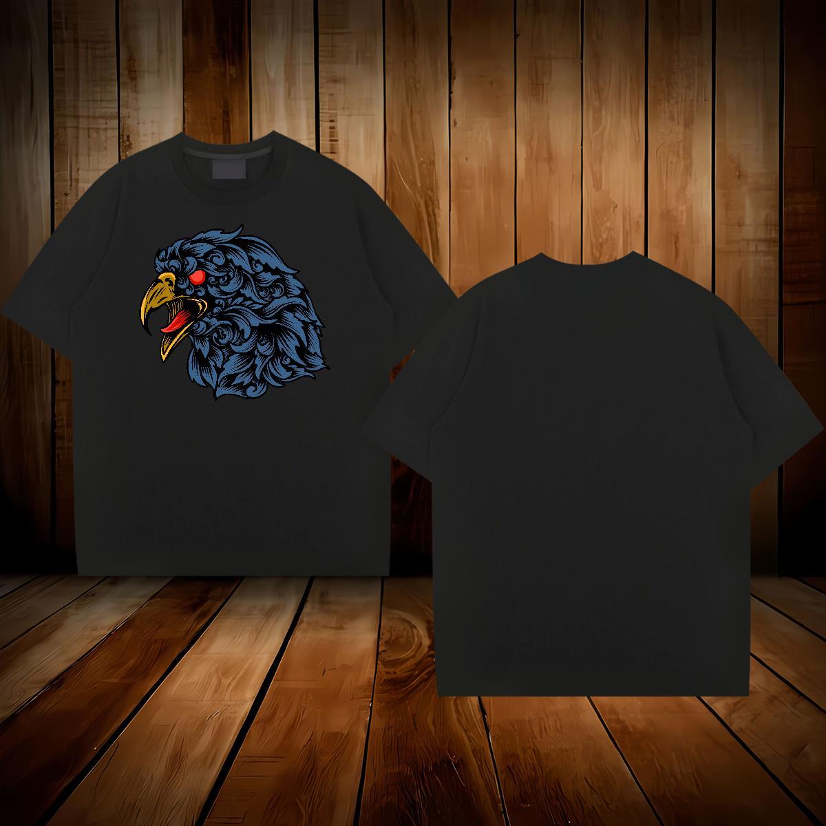 Fashion Casual T Shirts Men 230g 100% Cotton eagle Daily Wear Clothes Breathable Short Sleeve Comfortable Men Tees Cartoon Print