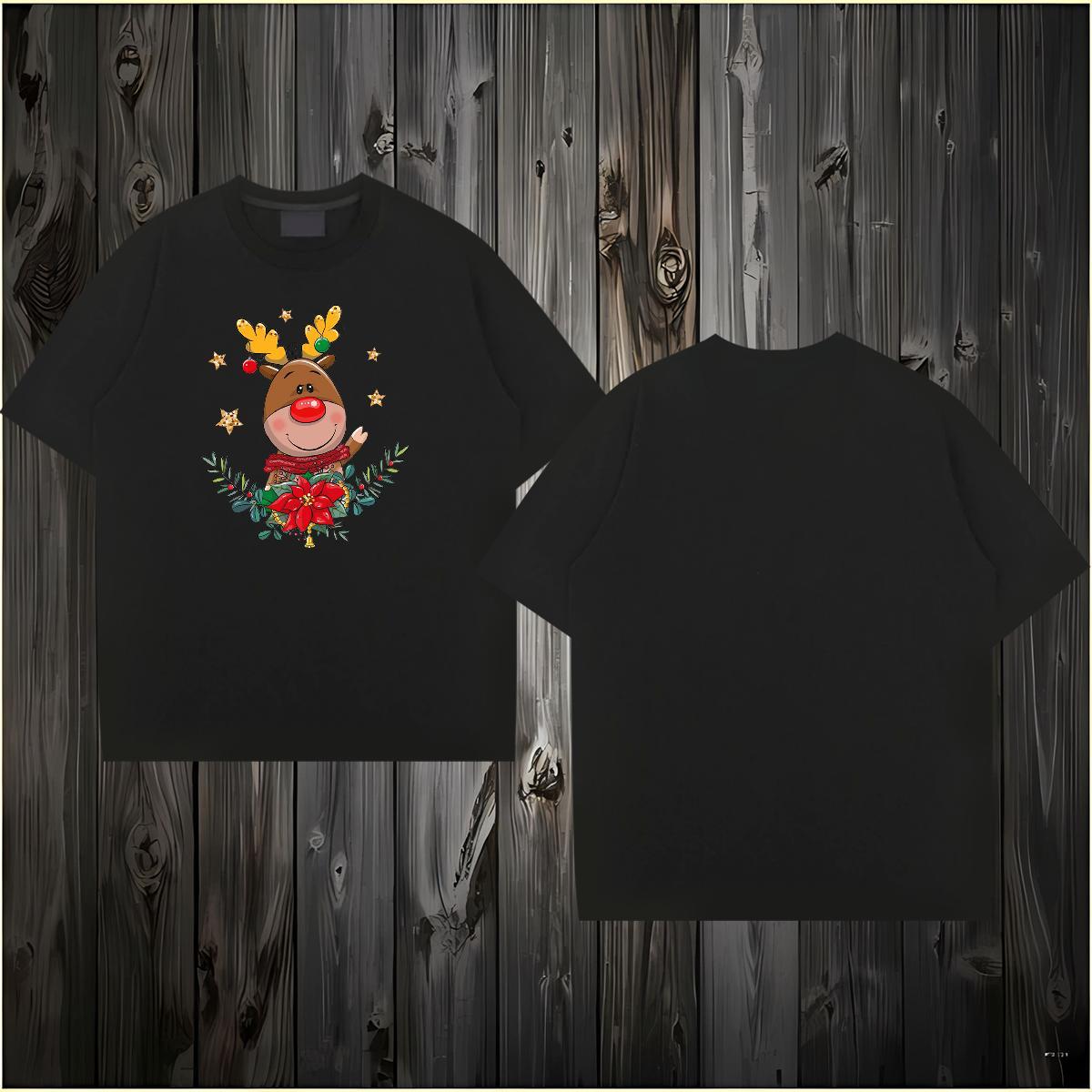 2024 T-Shirts for Men 230g 100% Cotton Christmas Casual Daily Wear Top Tees O Neck Short Sleeves Wholesale Couples T Shirts Black White