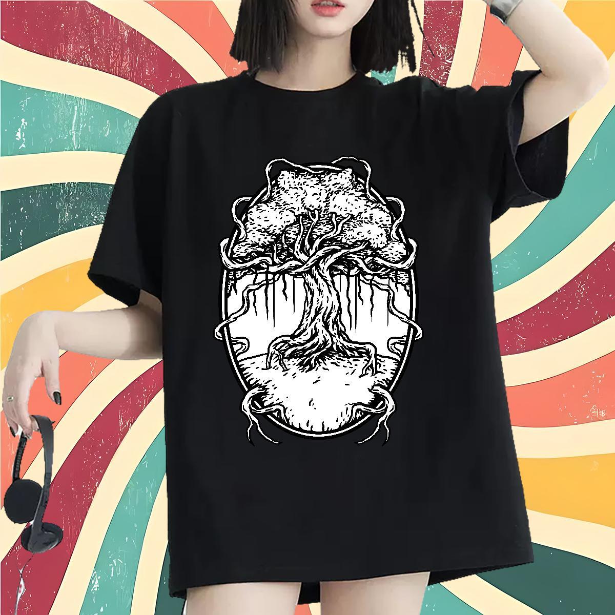 Wholesale Woman T Shirts Crew Neck Women Tees Anime Print tree Casual 230g Cotton New Arrival Top Shirts