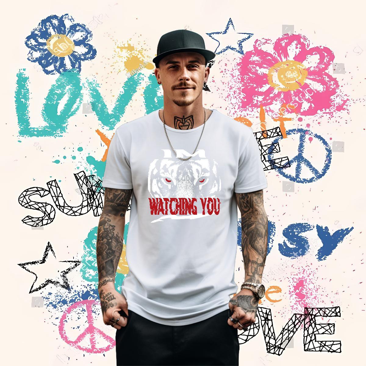 Brand T-Shirts 230g Cotton tiger Hip Hop Tees Shirts Breathable Short Sleeve Loose Men Tops Tees DIY Logo Oversized