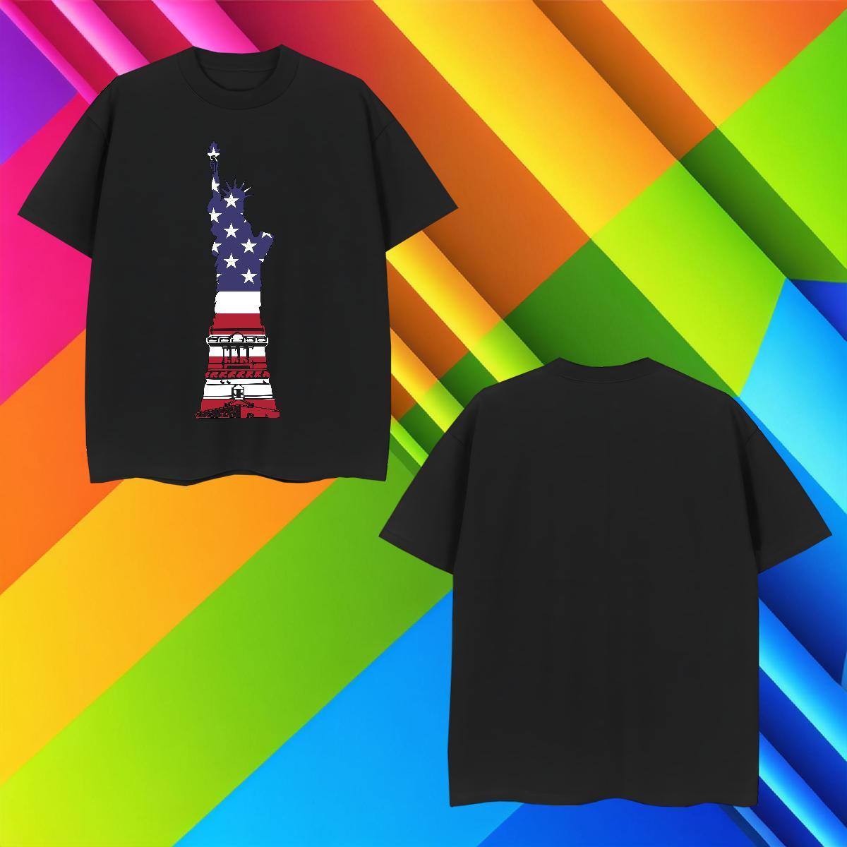 Soft Men Tshirts 230g 100% Cotton the Statue of Liberty T shirt Outdoor Crew Neck Breathable DIY DIY Customized Wear