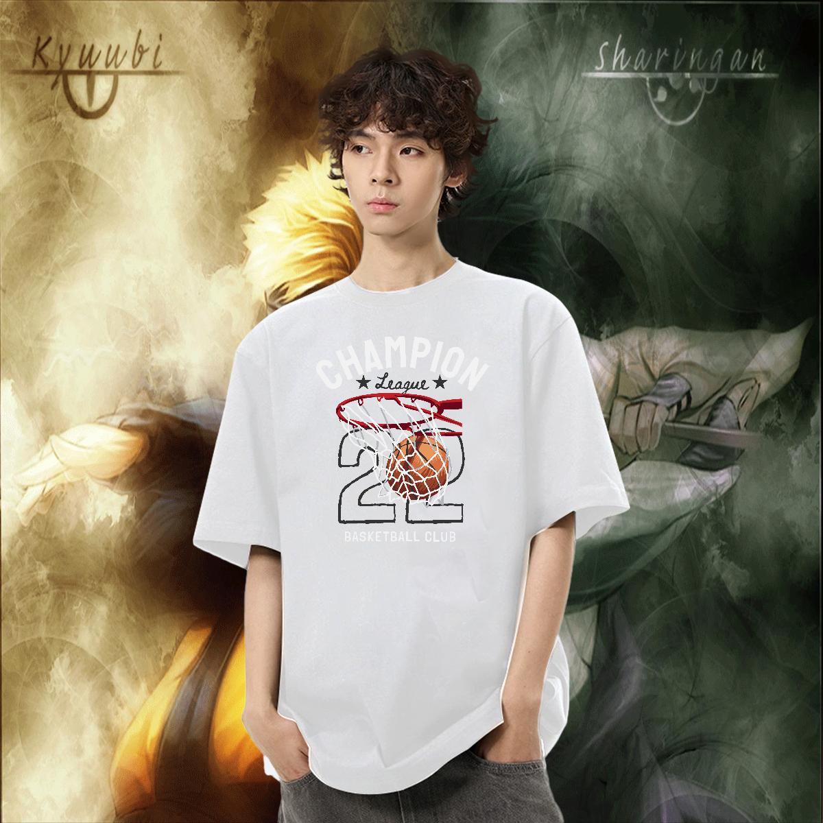Unisex Tshirts 230g Pure Cotton Street Wear basketball Anime Print O Neck Short Sleeves Fashion Design Mens T Shirts Tops