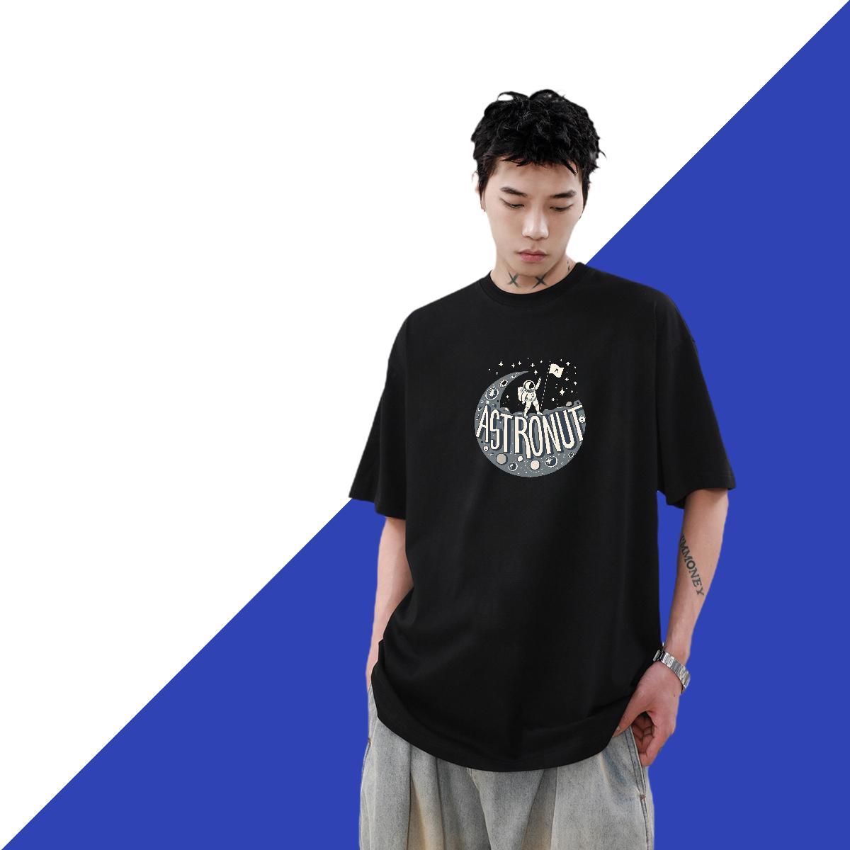 Comfortable Tshirts 100% Cotton 230g Street Wear spaceman DIY Logo Oversized Crew Neck Designer Fashion T shirt Clothes