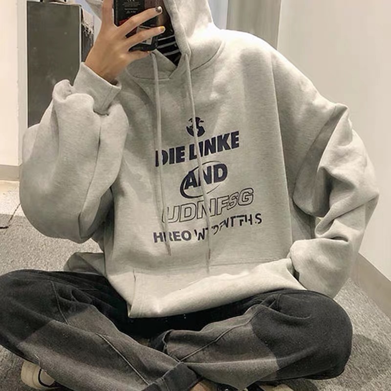 2024 new autumn and winter plus plush thick hoodie women's trendy ins hooded loose letter lazy style outer set