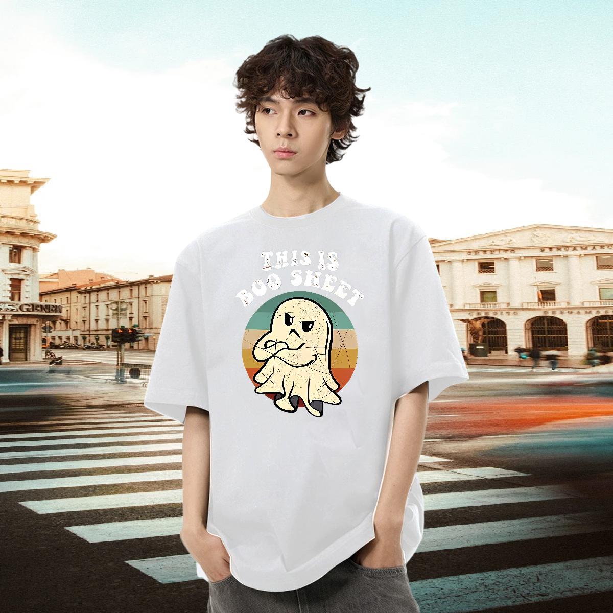 Fashion T-Shirts for Men 230g 100% Cotton halloween Daily Outfit Top Tees O-Neck Short Sleeve Wholesale Couples T Shirts Custom Print Oversized