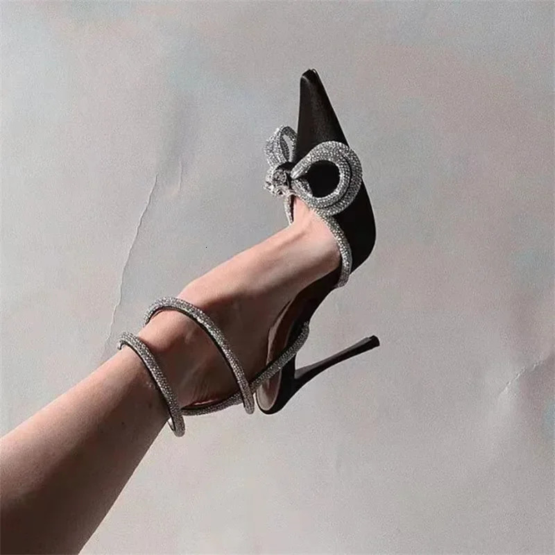 EilykenStyleGlitterRhinestoneSilkHomen PumpsCrystalBowknotSatinSpring Autumn Womens High Heels 240802