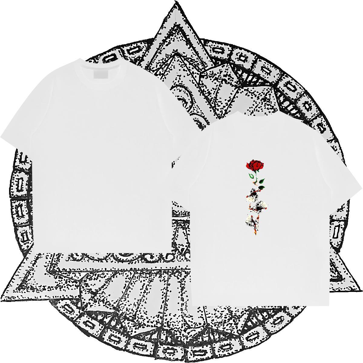 Custom T-Shirts 230g Pure Cotton rose High Street Hip Hop Tees Shirts Crew Neck Soft Men Clothes T-Shirt DIY Logo Oversized