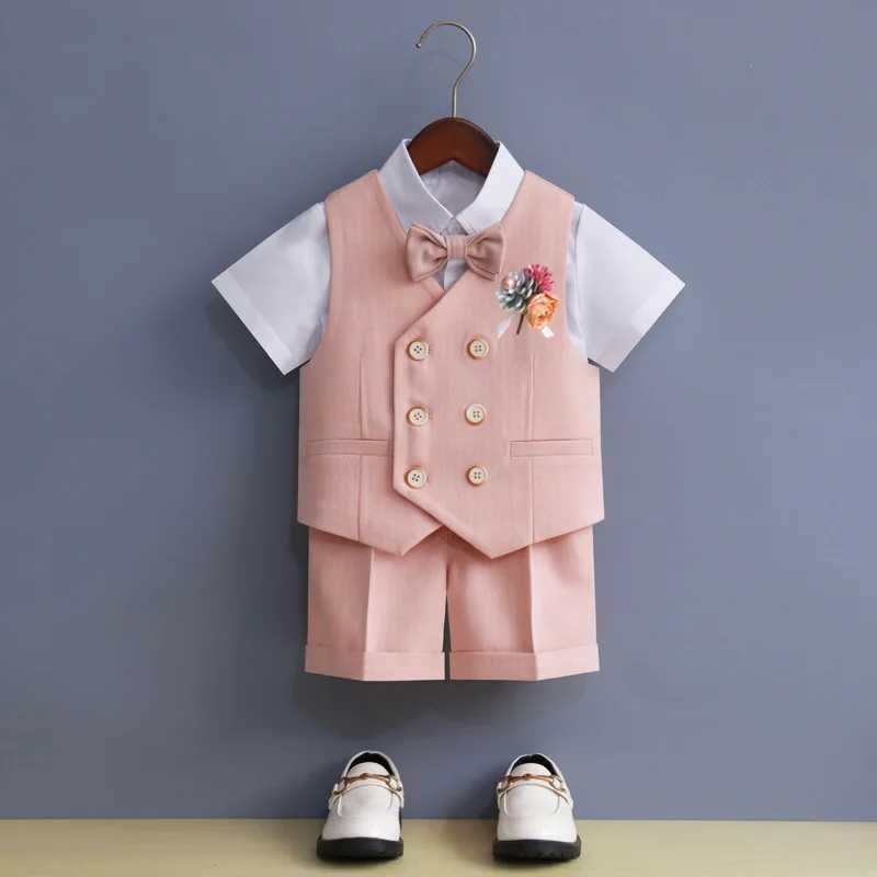 Suits Childrens Vest Suit Set Boy Wedding Dress Baby Birthday Party Piano Performance Costume Kids Waistcoat Pants Bowtie Clothes