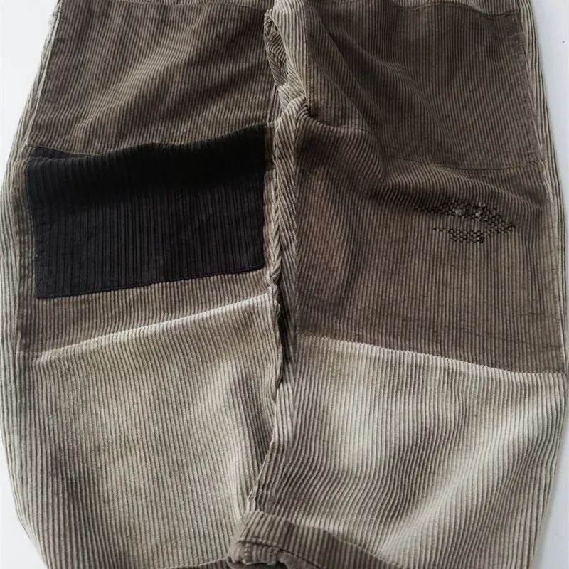 Corduroy Overalls Washed Patch Casual Pants for Men 240806