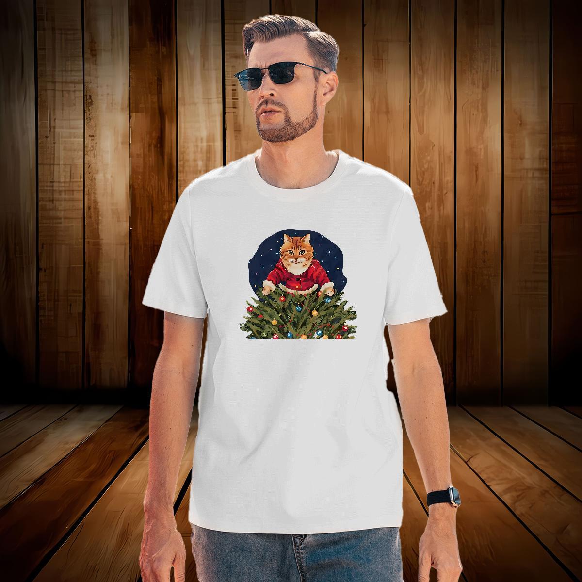 Mens T Shirts 100% Cotton 230g cat Sports Casual Crew Neck Breathable Customized Print Men Clothes T-Shirt Classic Casual Brand Top Tees