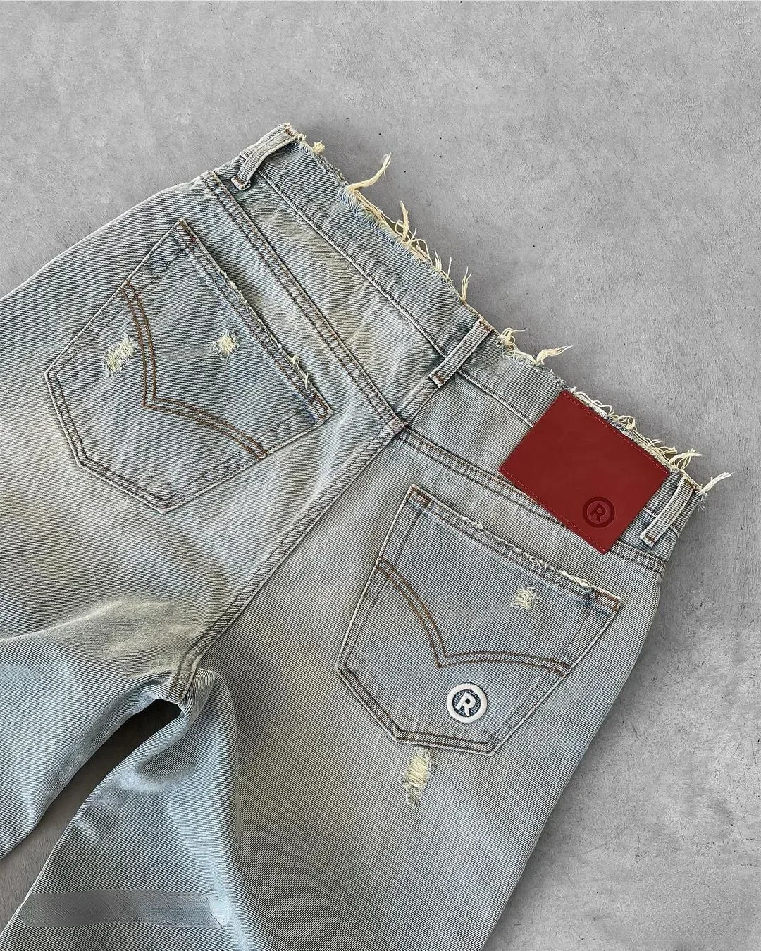 Mens Retro Blue Baggy Jeans High Waist Wide Leg Trousers Streetwear Y2k Hip Hop Embroidery 7 Dice Graphic 240820