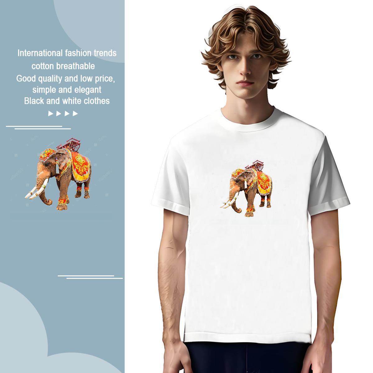 Loose Men Tshirts 230g Cotton elephant Mens T Shirts Spring Summer Breathable Short Sleeve Customized Fashion New Tops Tees