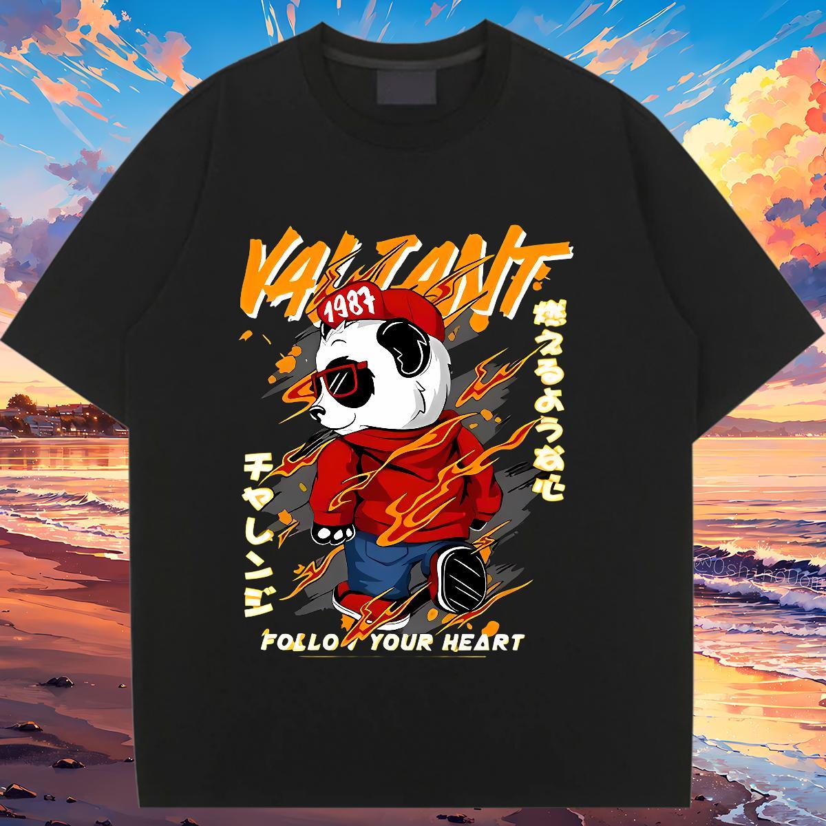 Loose fit Woman T Shirts Breathable Soft Tshirt for Man Woman Cartoon Anime panda Street Casual 230g Pure Cotton 2024 Designer Wear