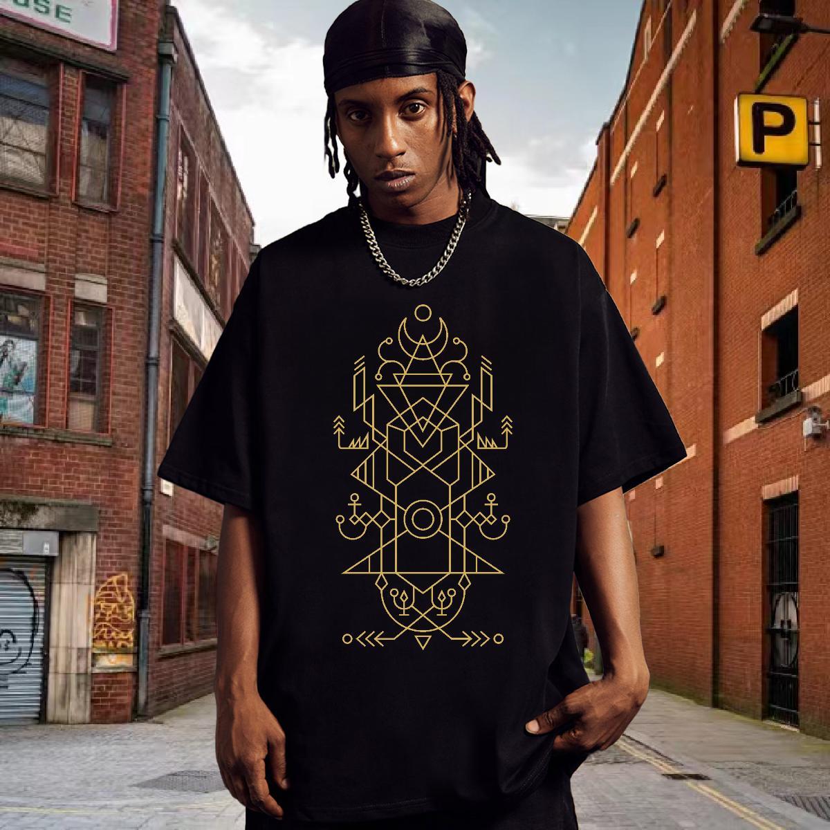 T Shirt For Man 230g Cotton Lines High Street Hip Hop Breathable Crew Neck Plus Size Custom Tshirts Fashion Casual Brand Tees Shirts