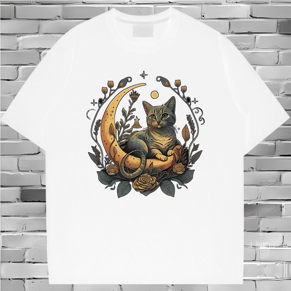 Mens T Shirts 230g Cotton cat Street Wear Crew Neck Custom Anime Men Tops Tees 2024 Designer High Quality Clothes