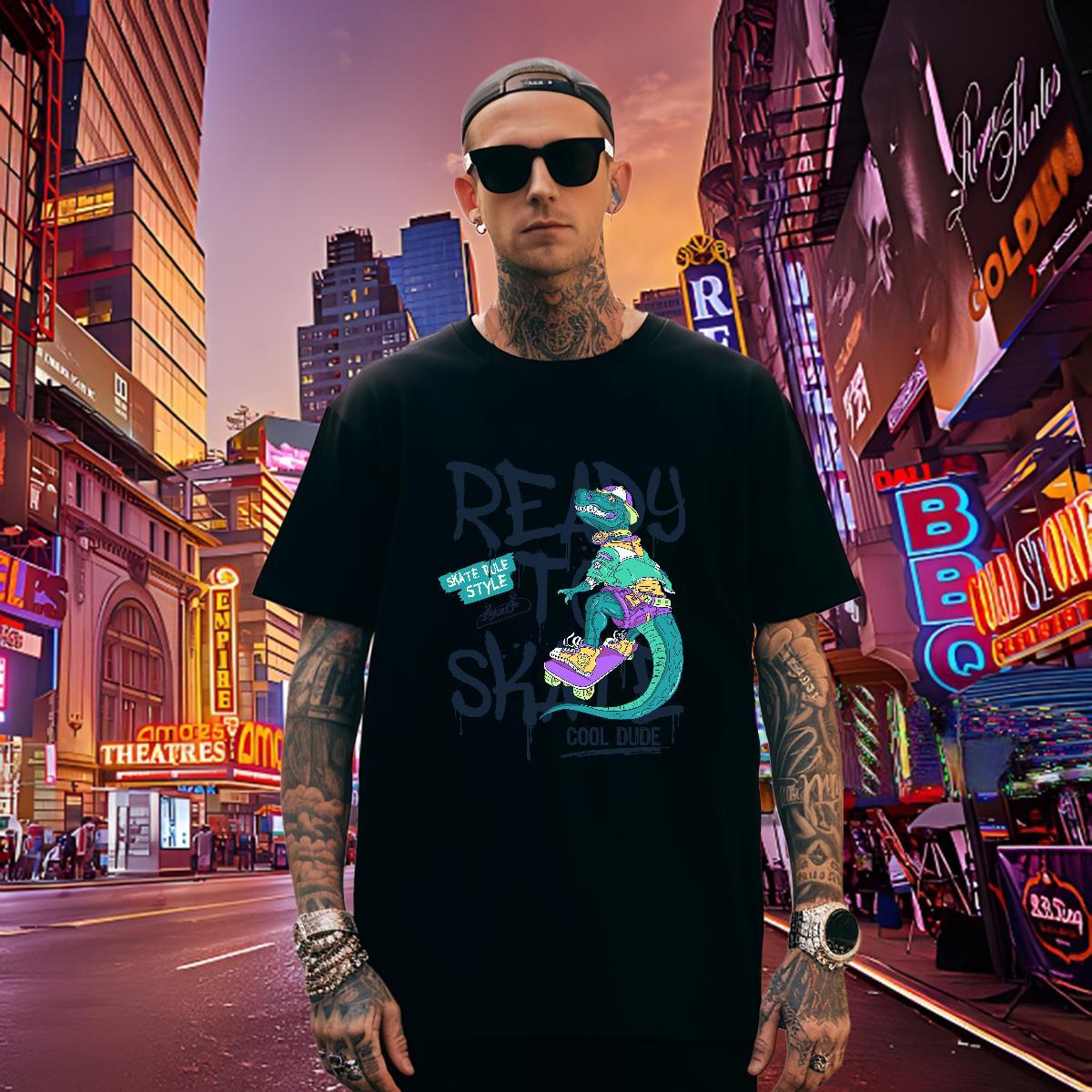 Loose Fit Tshirt for Man Woman 230g 100% Cotton dinosaur Men T Shirts Casual Daily Wear O Neck Short Sleeves DIY 2024 Designer Tops Tees