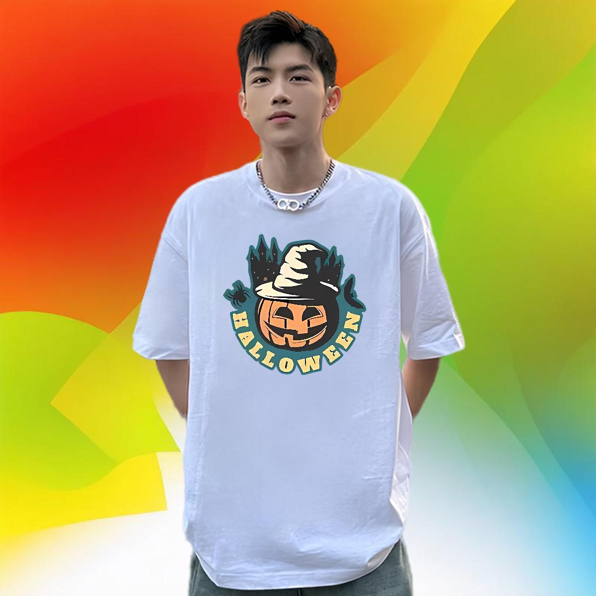 DIY Customized T-Shirts 100% Cotton 230g halloween Sports Casual Wear Breathable Loose Mens Tshirts Black White