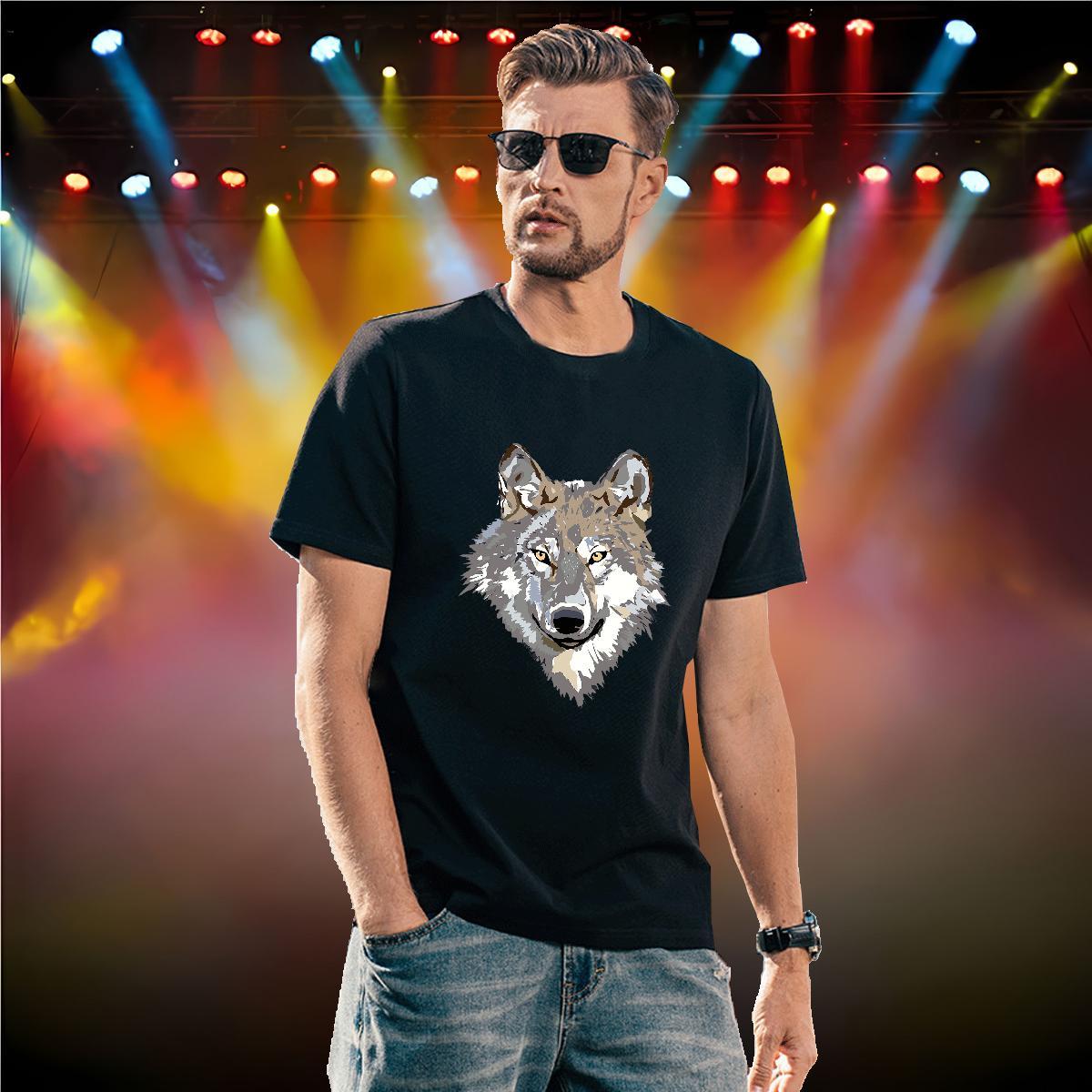 Casual New T Shirt For Man 100% Cotton 230g wolf Hip Hop Street Polos Short Sleeve O-Neck Comfortable Tshirt for Man Woman Custom Big Size