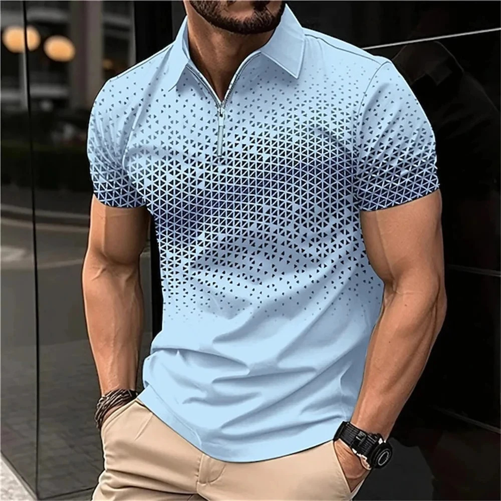 Summer Mens Polo Shirt Lapel Striped Short Sleeve Letter Printed Button T-Shirt Polo Fashion Top 240806