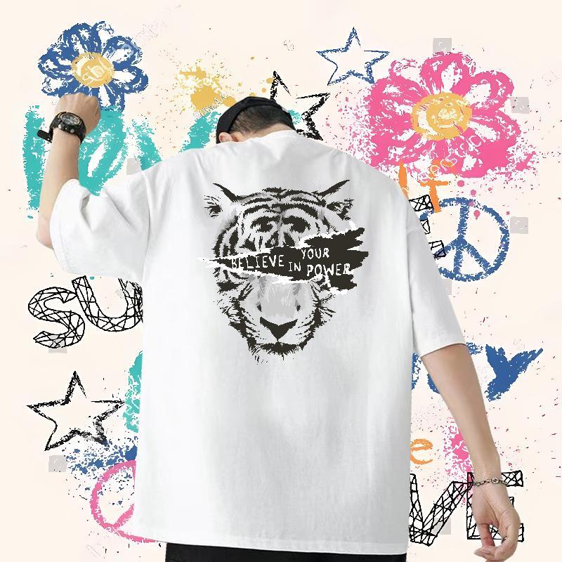 Fashion Casual Mens T Shirts 230g Cotton leopard Daily Wear Polos Breathable Short Sleeve Loose Men Clothes T-Shirt DIY Printed