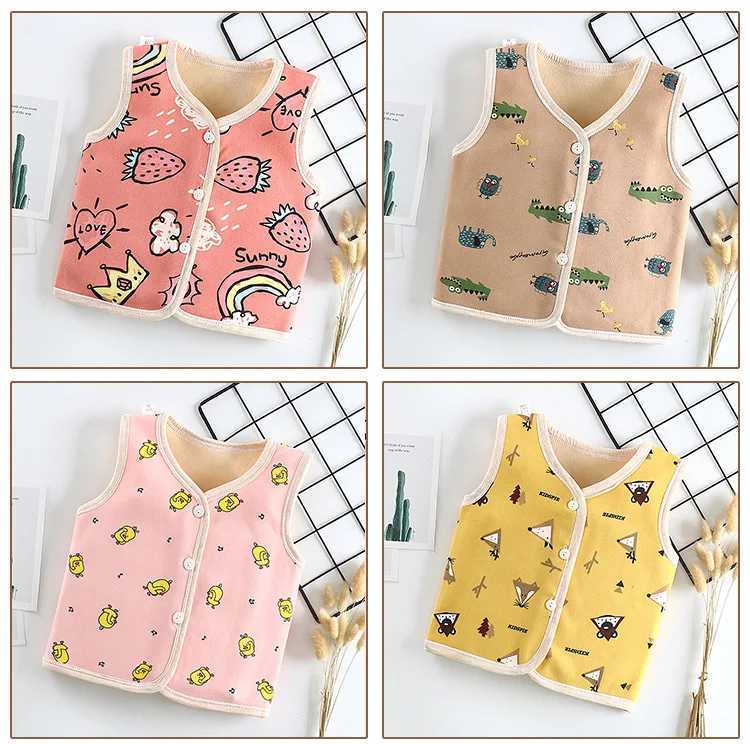Autumn winter new double-sided baby vest plush thick childrens coat cartoon cute girl baby vestW240724