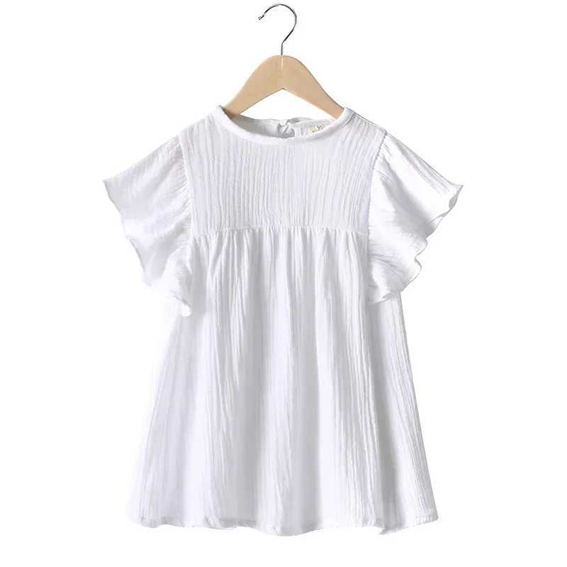 Summer girls dress flying sleeve cotton dress casual pleated dress solid color dress baby dress summer princess cute dressW240720