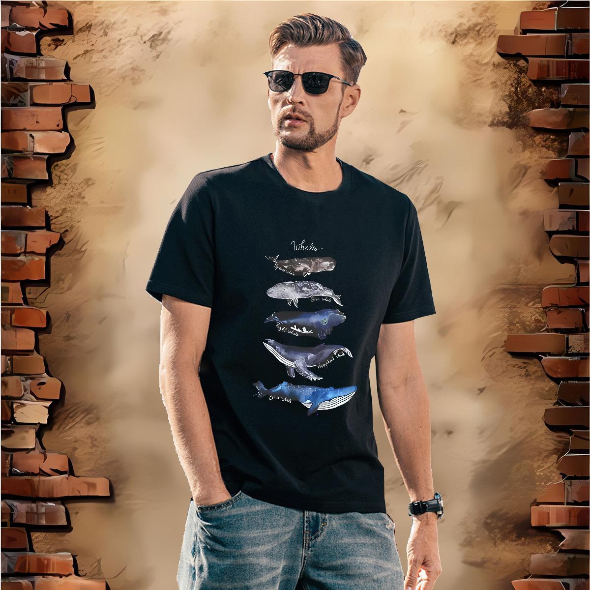 Custom Mens T Shirts 100% Cotton 230g whale Street Wear Clothings Breathable Short Sleeve Loose Men Tops Tees Cartoon Printing L-4XL