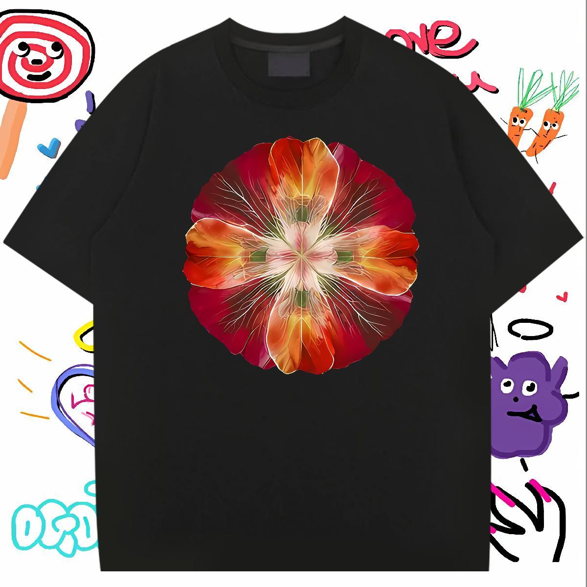 T shirt 230g 100% Cotton flower Hip Hop Breathable Short Sleeve Cartoon Printing L-4XL Men Tshirts 2024 DIY Classic Clothes