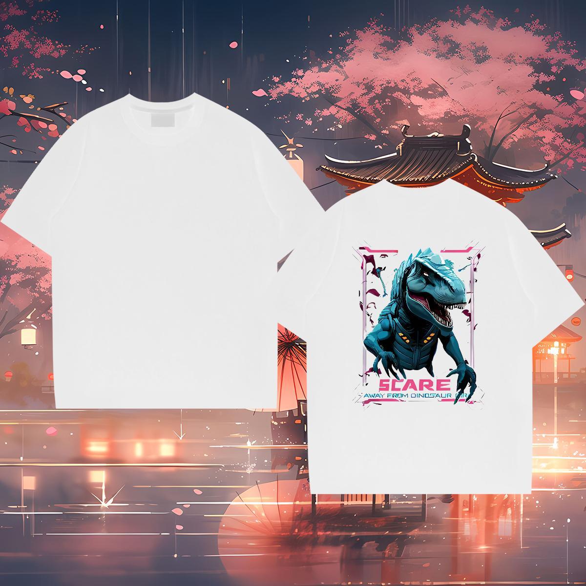 Factory Direct T-Shirts for Men 230g 100% Cotton dinosaur Casual Beach Tees Breathable Crew Neck Classic Men Tshirts Plus Size Custom