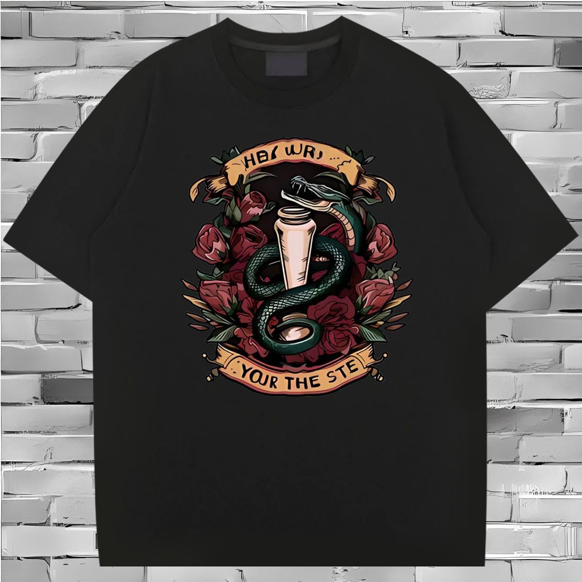 Free Shipping Mens T Shirts 230g 100% Cotton snake Street wear Hip Hop Tees Breathable Wholesale Tshirts Plus Size Custom