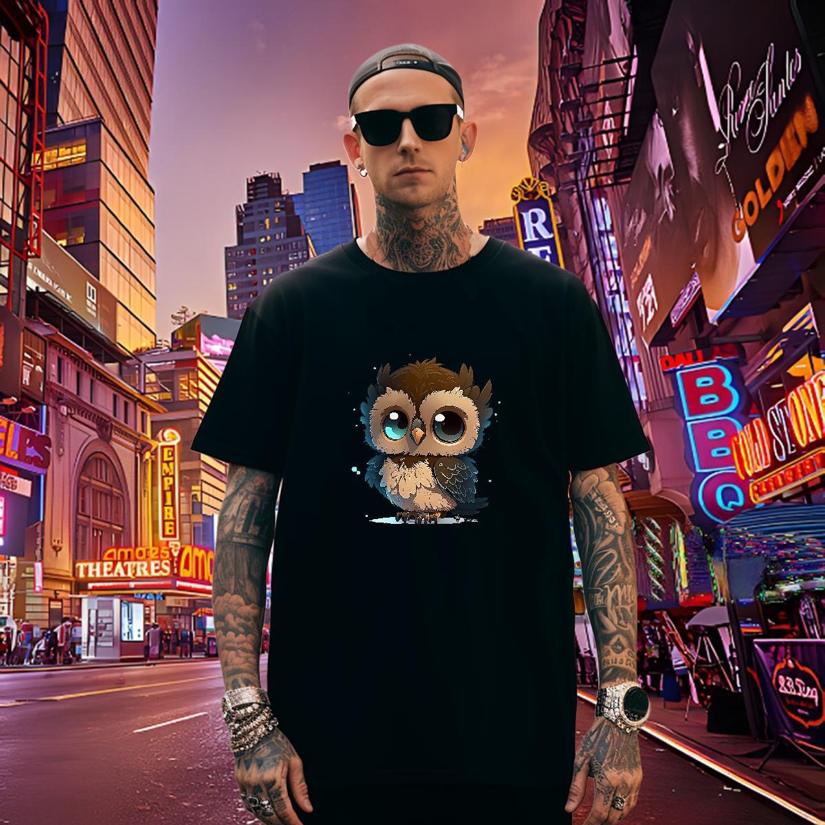 Loose Fit Men Clothes T-Shirt 230g Pure Cotton Owl T shirt Daily Wear Breathable Custom Printed Factory Direct Tshirts