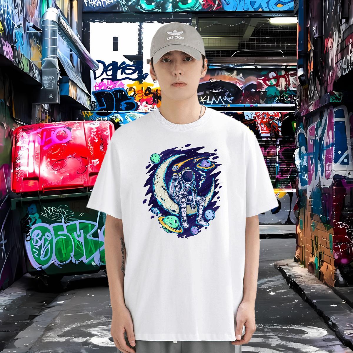 T-Shirts for Men 230g Cotton universe Street Breathable Short Sleeve Oversized 4XL Tshirt for Man Woman DIY Customized Soft Tops Tees