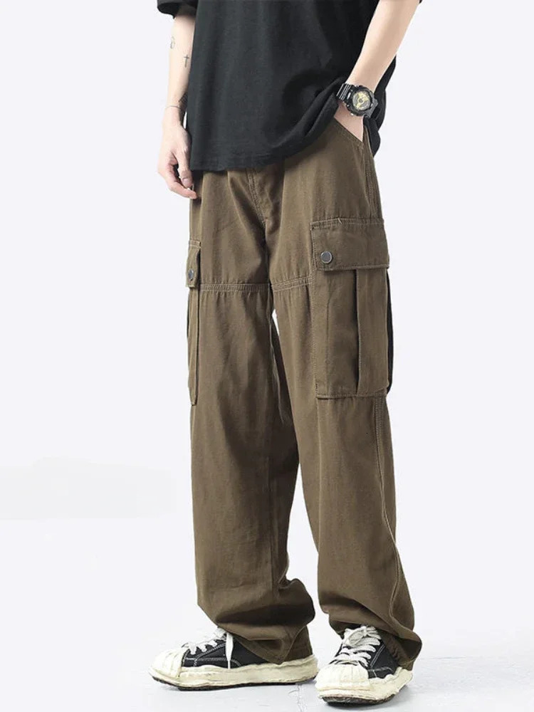Male Trousers Straight Autumn Mens Cargo Pants Wide Black Fashion Big Size Designer Long Aesthetic Casual With Trend Unique 240806