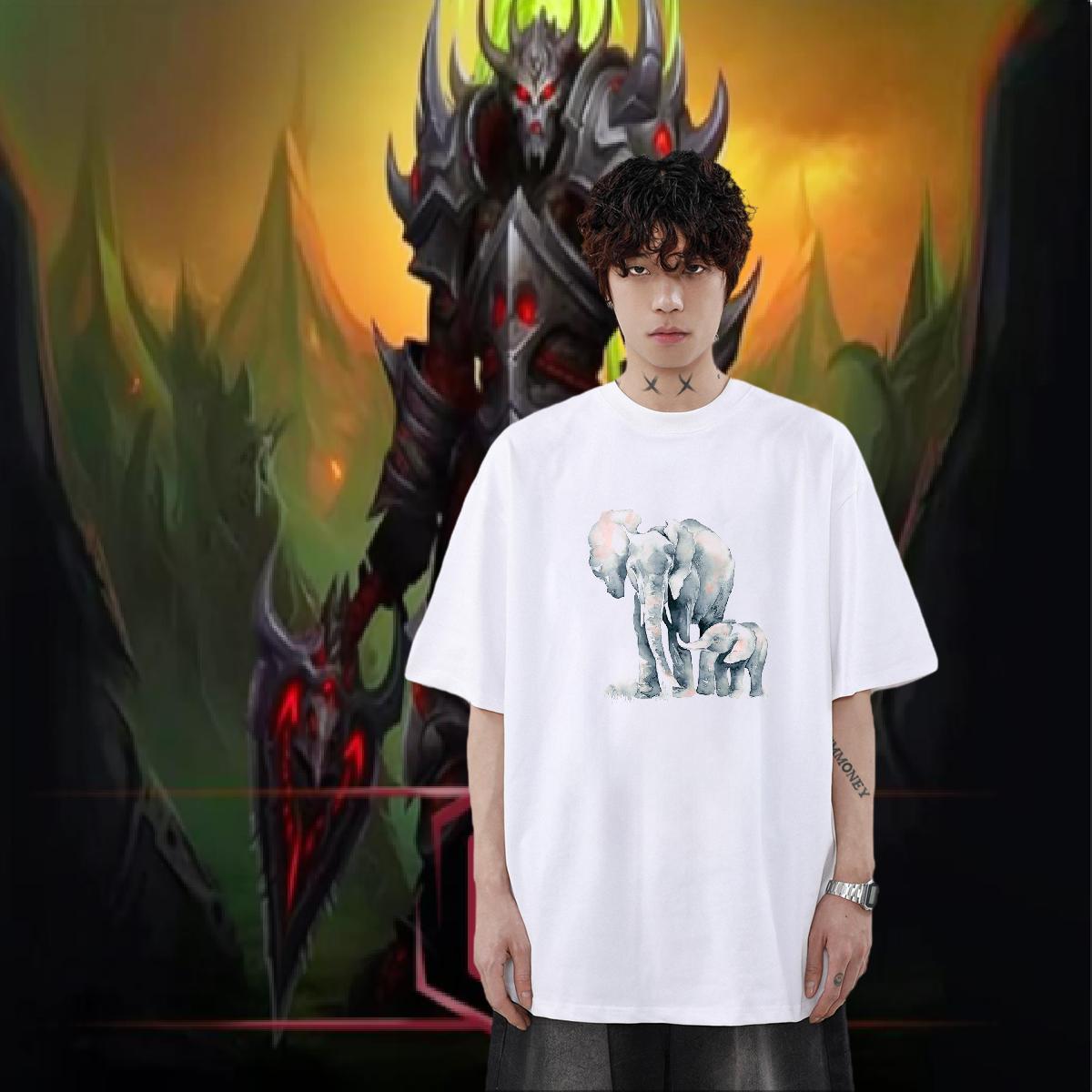 Fashion Design T-Shirts 230g Cotton Elephant Casual Beach Tops Shirt Breathable Short Sleeve Classic Men Tshirts Oversized